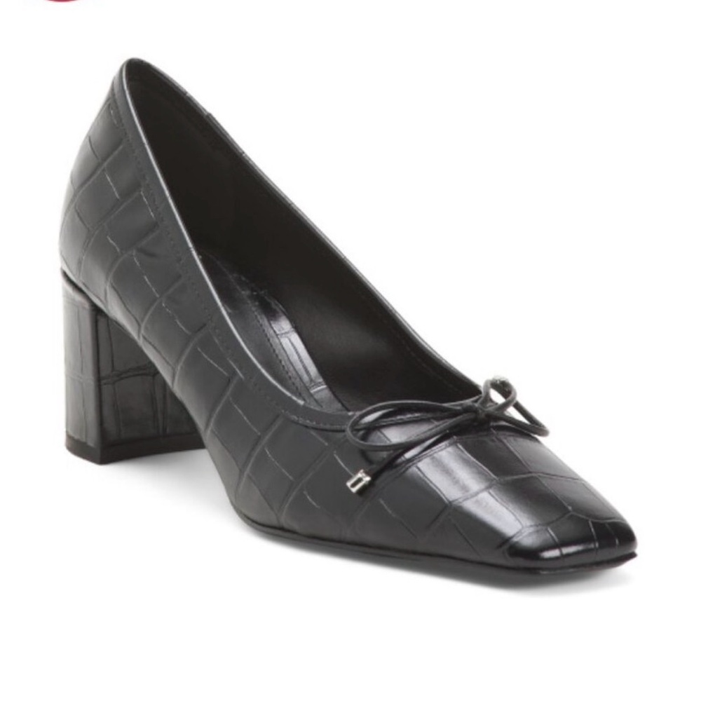 New SCHUTZ Arissa Leather Block Heel Pumps with bow Sz 6 B